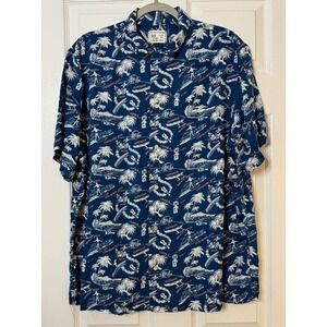 Reyn Spooner Blue Japanese Spun Rayon Waikiki Beach Hawaiian Shirt Mens Large